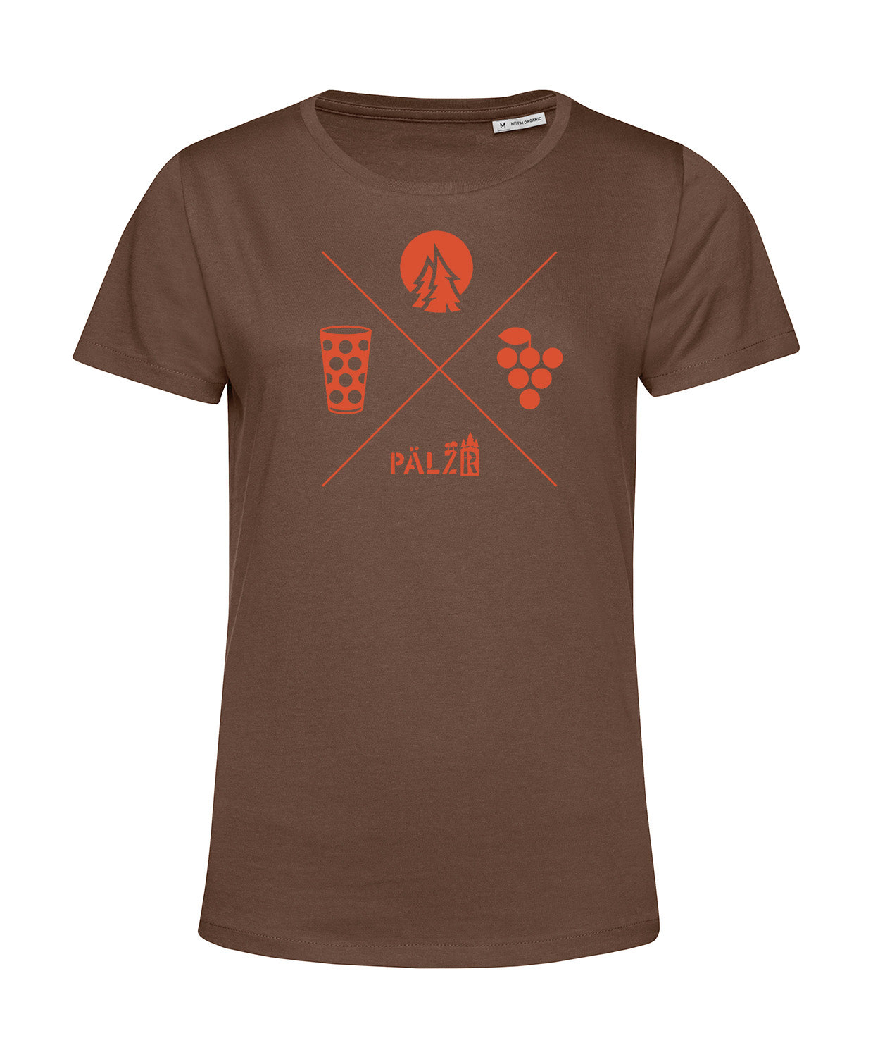 Frauen | T-Shirt | Wald und Woi | baumbraun | Logo orange