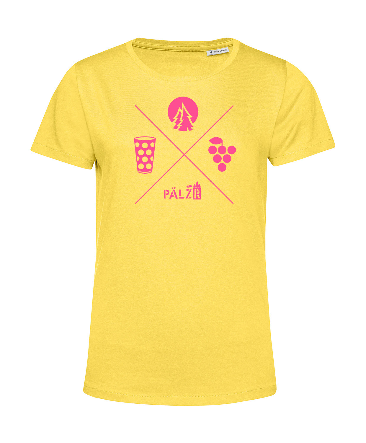 Frauen | T-Shirt | Wald und Woi | limogelb | Logo neon-pink