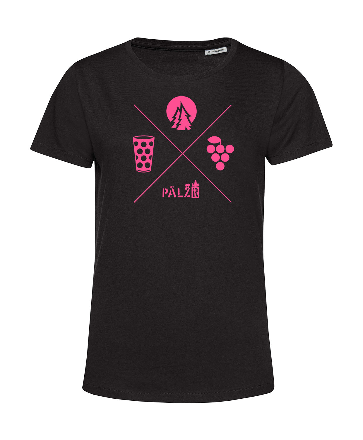 Frauen | T-Shirt | Wald und Woi | schwarz | Logo neon-pink