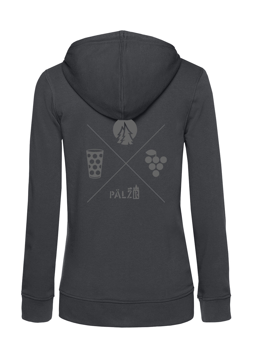 Frauen | Backprint Hoodie | Wald und Woi | asphalt | Logo anthrazit