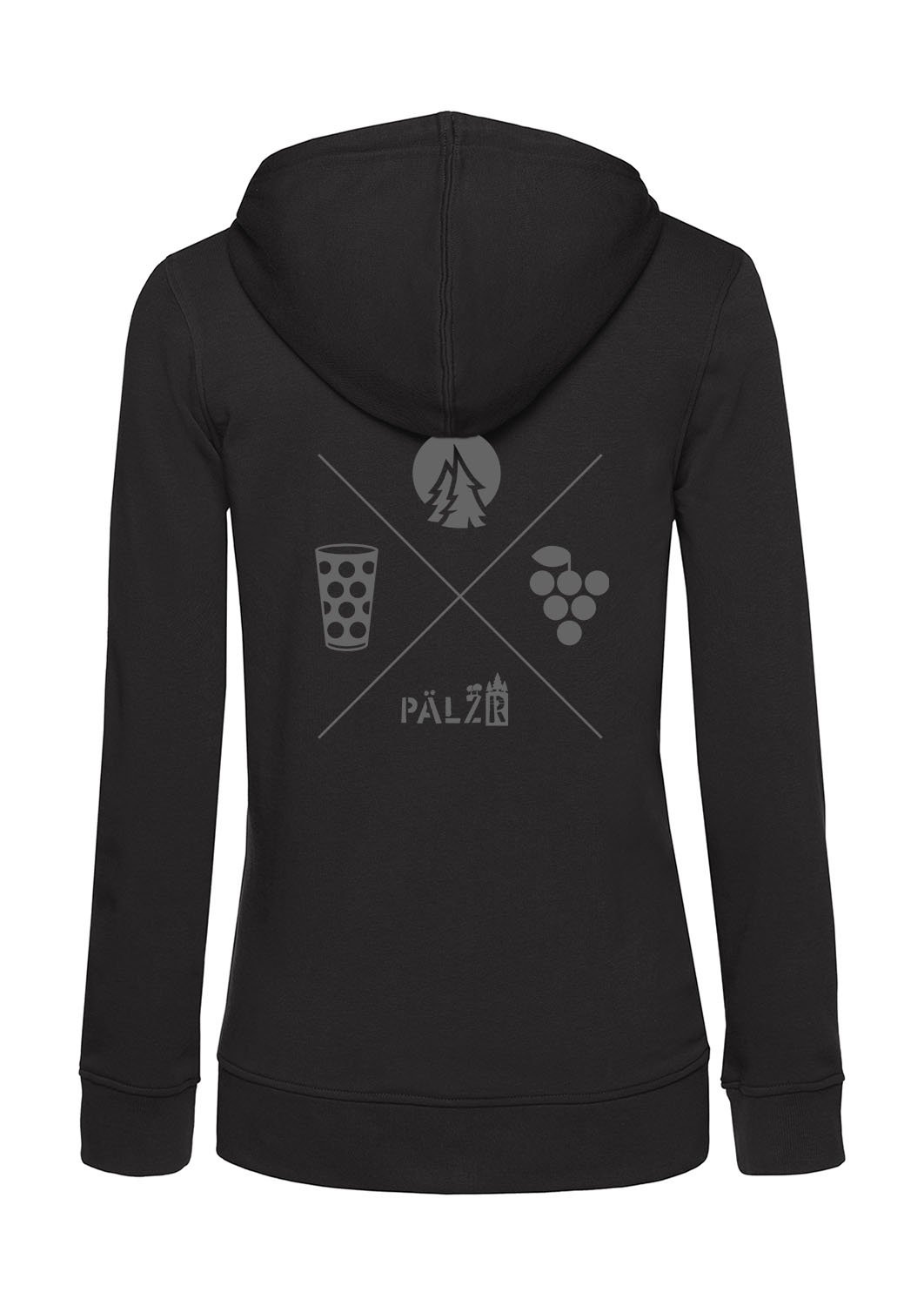 Frauen Zipper | BACKPRINT | Wald und Woi | schwarz | Logo anthrazit