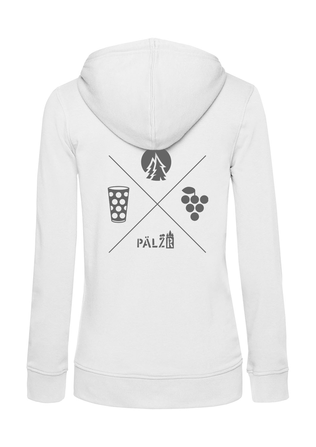 Frauen Zipper | BACKPRINT | Wald und Woi | weiss | Logo anthrazit