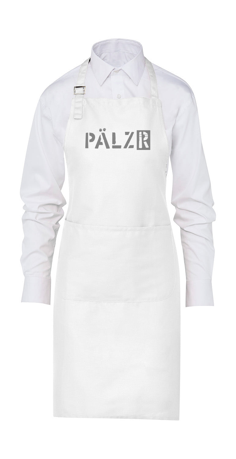 PÄLZR | Kochschürze | weiss | Logo anthrazit