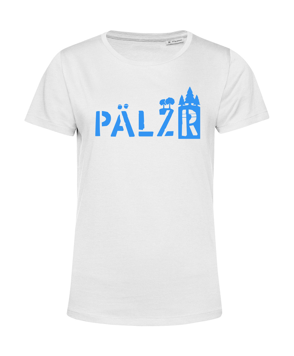Frauen | T-Shirt | PÄLZRwald | weiss | Logo Neon Blau