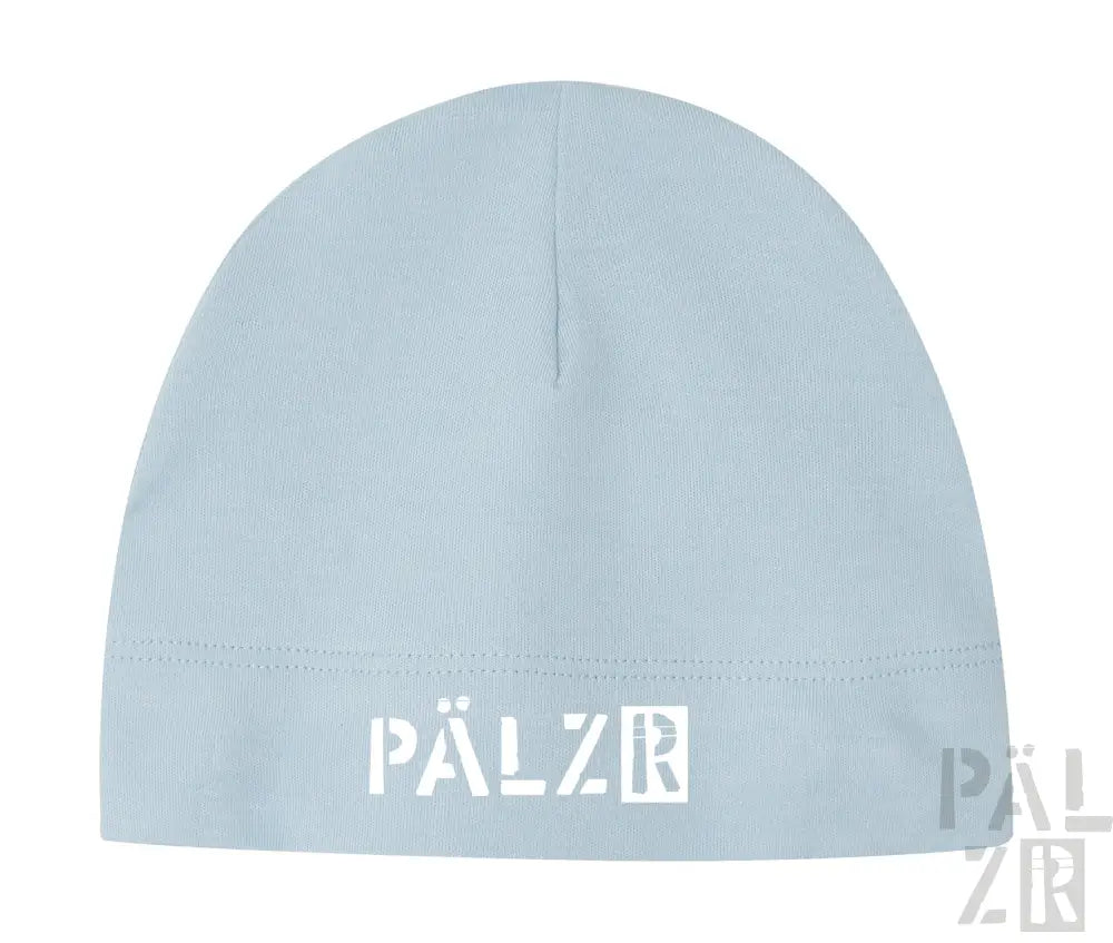Hellblaue Mütze mit ’pälzr’ Logo.