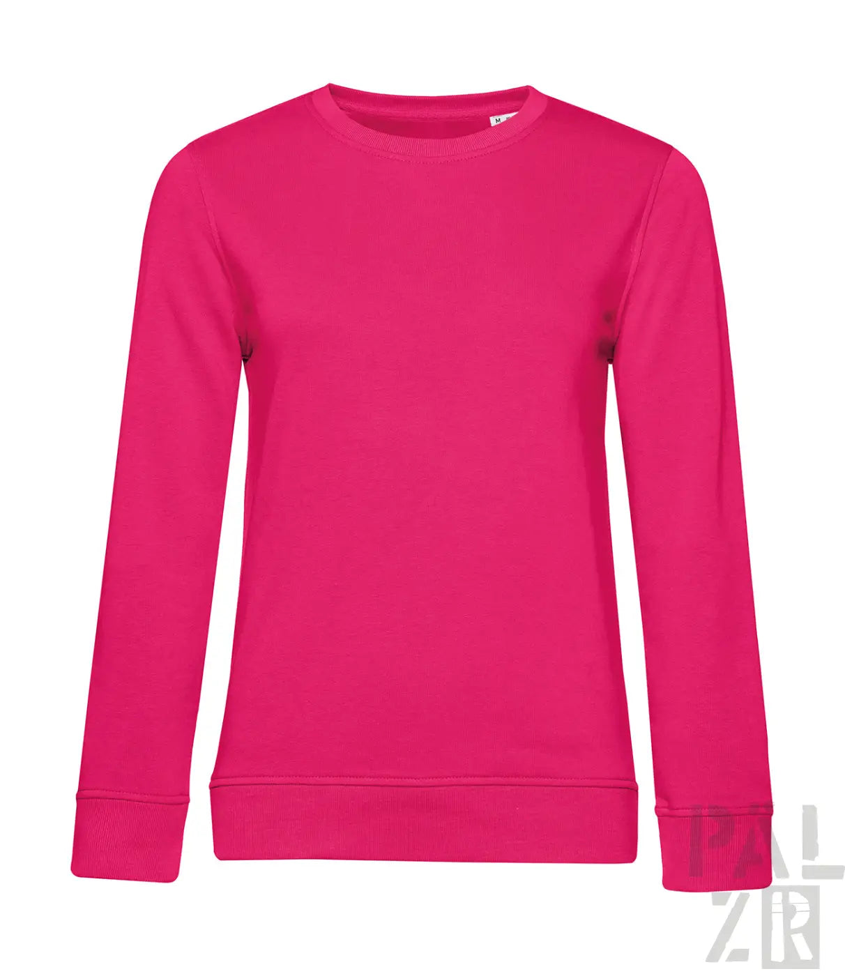 Frauens sweatshirt bissje wild in leuchtendem fuchsia mit rundhalsausschnitt und gerippten abschlüssen rückansicht