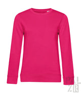 Frauens sweatshirt bissje wild in leuchtendem fuchsia mit rundhalsausschnitt und gerippten abschlüssen rückansicht