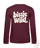 Maroon langarm sweatshirt für frauen mit weißem retro backprint bissje wild in verschiedenen farben