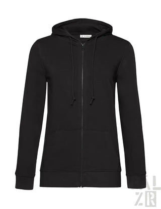 Schwarzes Reißverschluss-Hoodie mit Kordelkapuze und gerippten Bündchen, aus Baumwollmischung gefertigt.