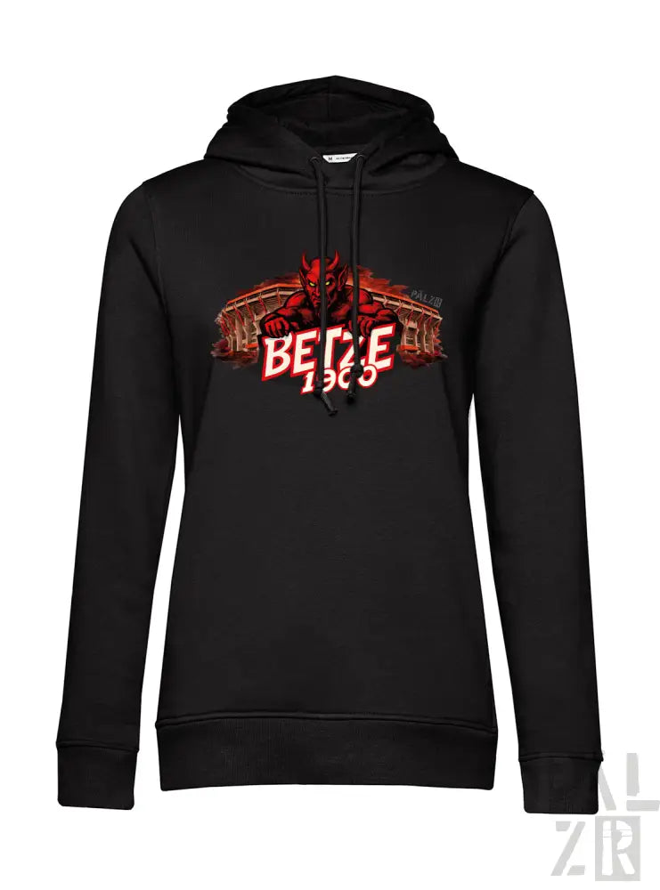 Schwarzes Hoodie mit roter Teufel-Grafik, Text „betze 1903“ und Stadion-Bildern über der Brust.