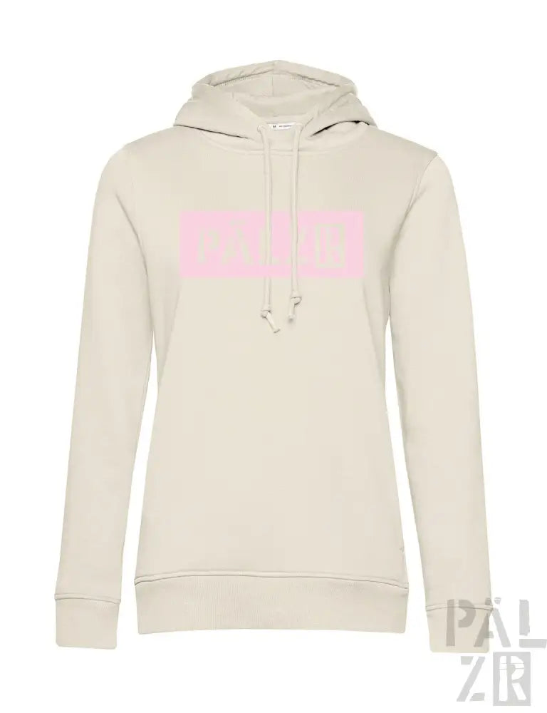 Creme-Farndecke mit pinkem Logo-Design, weiches Baumwollmaterial.