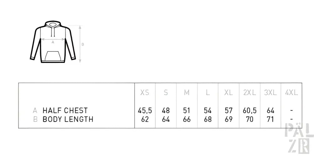 Schwarz-weiße Kapuzenjacke mit Half-Zip-Design, Größentabelle auf dem Etikett enthalten.