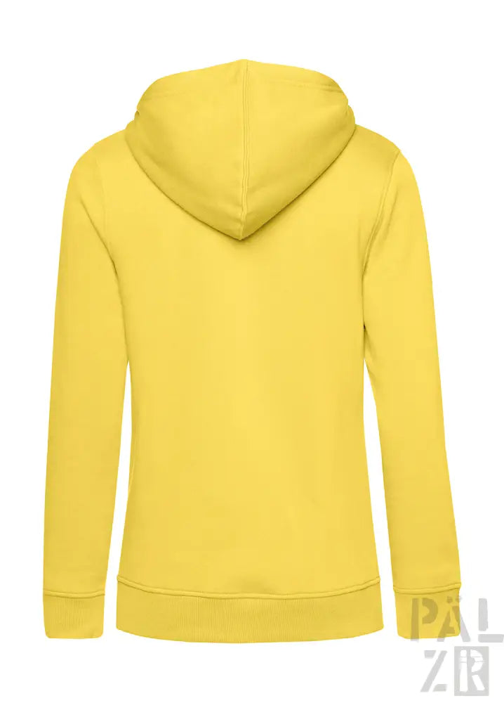 Gelbes Hoodie mit Kordelzugkapuze und gerippten Bündchen, aus Fleece-Material gefertigt.