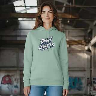 Mintgrüner Hoodie mit ’druff dewarpper’ Grafikdesign.
