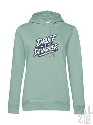Minzgrüner Hoodie mit ’druff dewariper’ Grafikdesign, Kordelkapuze und langen Ärmeln.