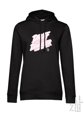 Schwarzer Hoodie mit pinkem und weißem Grafikdesign, das den Text ’dave davenport’ enthält.