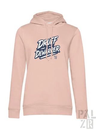 Rosa Hoodie mit ’druff dewarpper’ Grafikdesign, Baumwollmaterial.