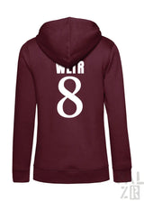 Frauen hoodie frtz wltr acht in weinrot mit reißverschluss und weißem weir 8 print auf der rückseite