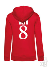 Frauen hoodie frtz wltr acht in rot mit weißem weir 8 print auf der rückseite, zip-up style
