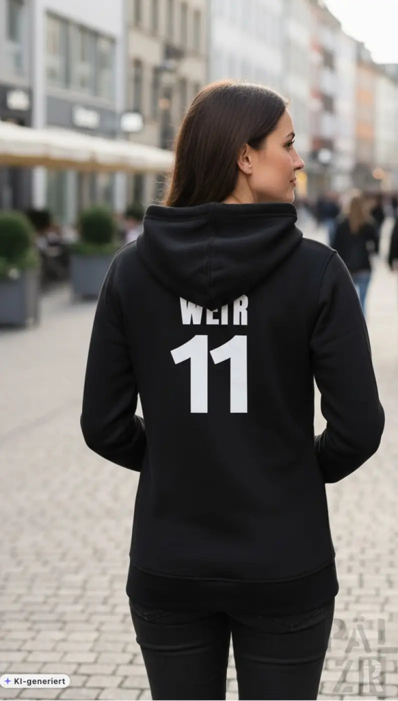 Frauen hoodie frtz wltr elf in schwarz mit weißem weir 11 text auf der rückseite in verschiedenen farben