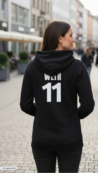 Frauen hoodie frtz wltr elf in schwarz mit weißem weir 11 text auf der rückseite in verschiedenen farben