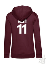 Maroon zip-up fleece hoodie mit weißem weir 11 print auf der rückseite aus der frauen hoodie collection frtz wltr elf