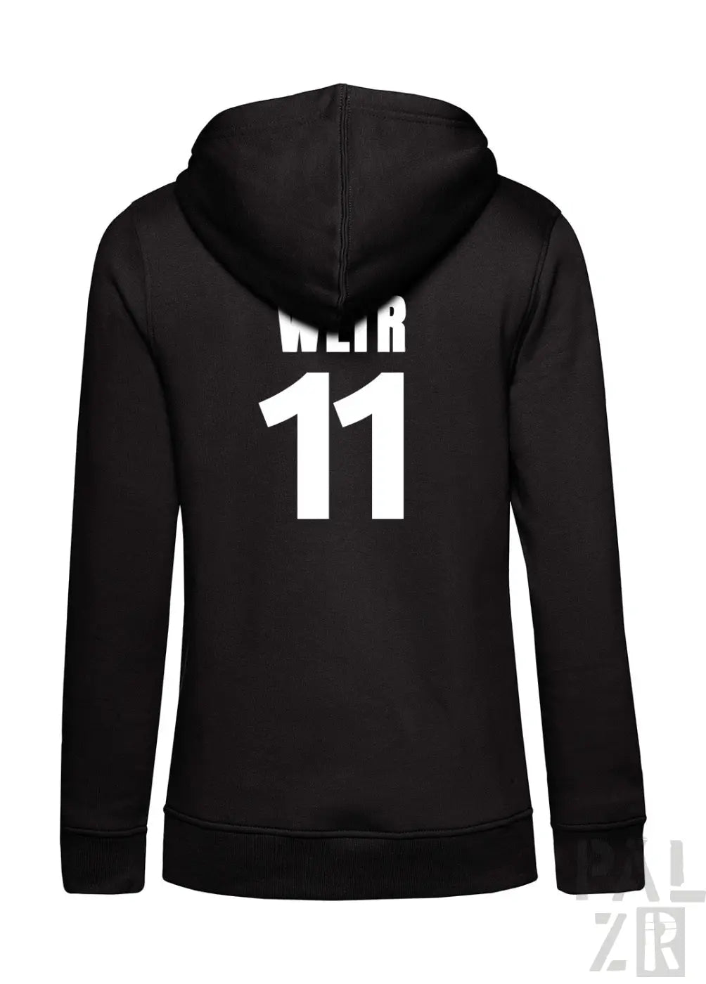 Schwarzer zip-hoodie frauen frtz wltr elf mit weißem weir 11 druck auf der rückseite in verschiedenen farben