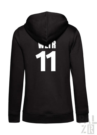 Schwarzer zip-hoodie frauen frtz wltr elf mit weißem weir 11 druck auf der rückseite in verschiedenen farben