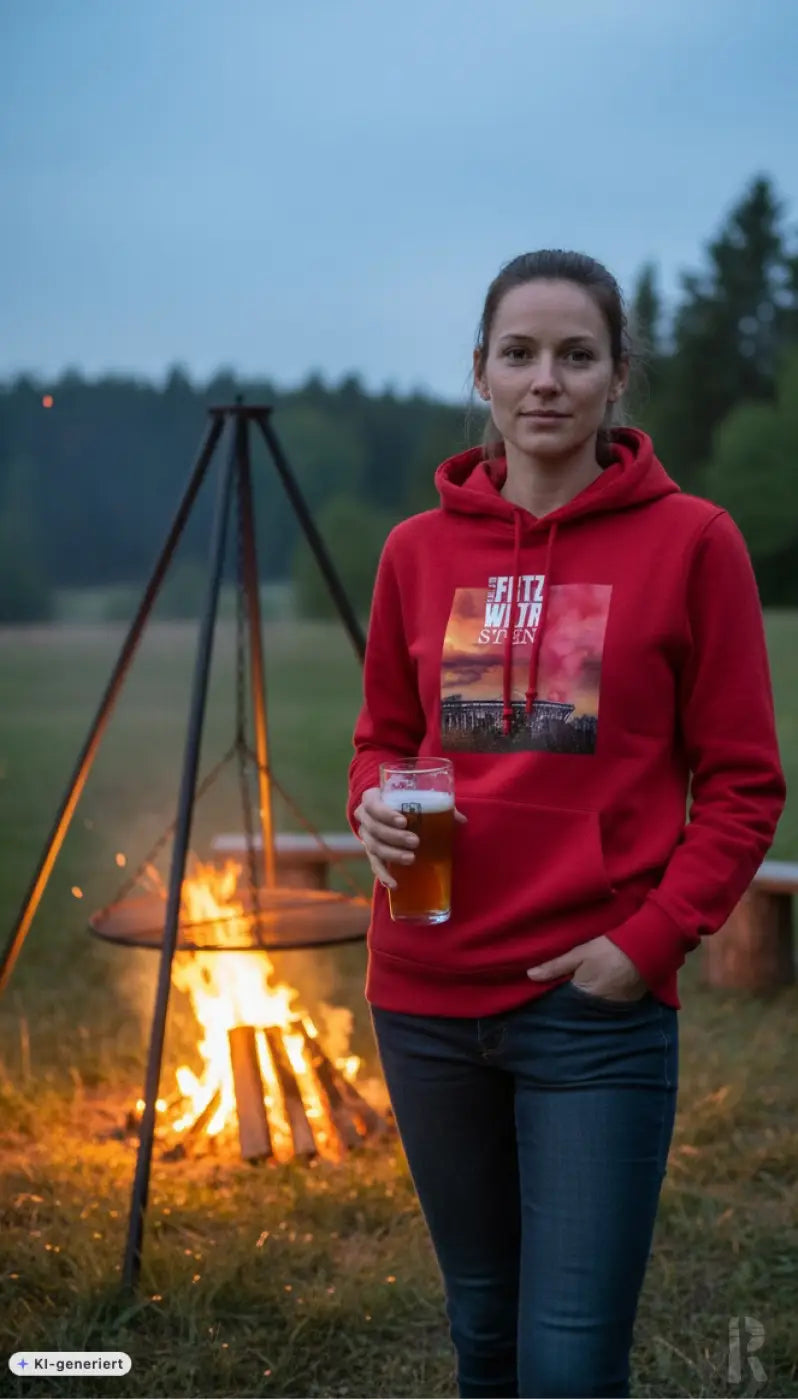Roter frauen hoodie frtz wltr stdn mit grafikdruck vorne in verschiedenen farben erhältlich