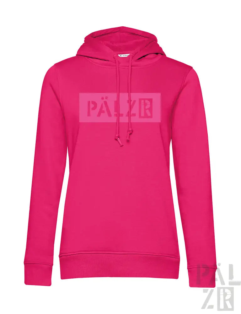 Rosa Hoodie mit ’pälzb’-Logo auf der Vorderseite, aus Fleece-Material gefertigt.