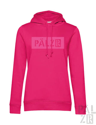 Rosa Hoodie mit ’pälzb’-Logo auf der Vorderseite, aus Fleece-Material gefertigt.