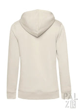Cremeweiße Kapuzenjacke mit Kapuze und Kordelzügen, aus weichem Baumwollmaterial gefertigt.