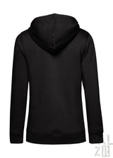 Schwarze Kapuzenjacke mit Kapuze und langen Ärmeln, aus Baumwolle oder Polyester-Mischung.