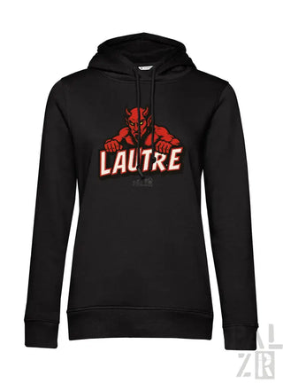 Schwarze Hoodie mit rotem Teufel-Design und ‚lautre‘-Text.