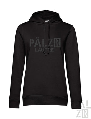 Schwarzer pälzr l’autre frauen hoodie mit dezentem grauem logo print auf der brust verschiedene farben