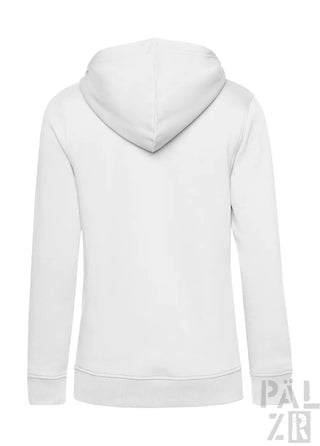 Weiße Kapuzenpulli mit Kapuze und Kordelzügen, aus Baumwolle gefertigt.