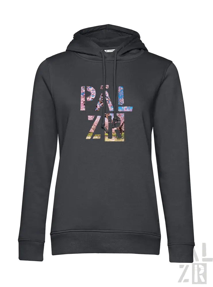 Anthrazitgrauer Hoodie mit ’Pal Zer’-Graphic-Design mit Galaxy-Druck.