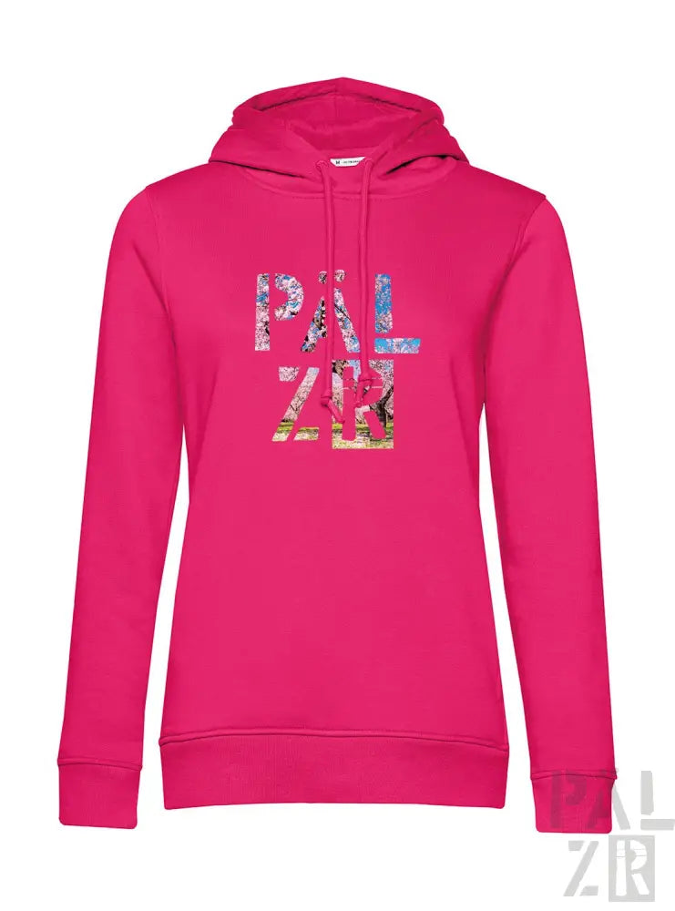 Rosa Hoodie mit ’palzir’ Grafikdesign, aus Fleece-Material gefertigt.