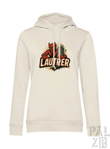 Cremeweiße Hoodie mit Teufel-Design und ’lautrer’-Text, aus weichem Baumwollstoff gefertigt.