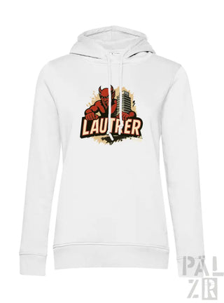 Weiße Hoodie mit rotem Teufel-Design und ’lautrer’-Text.