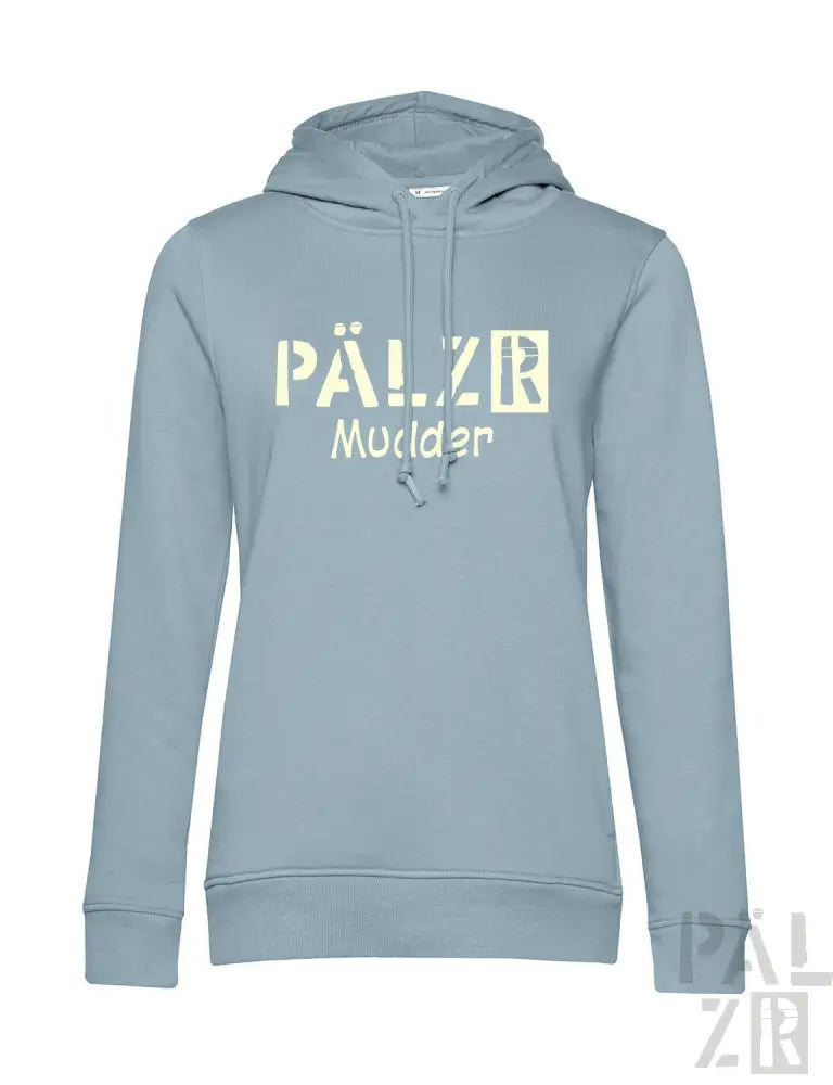 Hellblaues Hoodie mit Text ’pälzr muclden’ in Weiß.