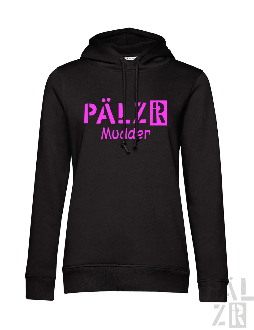 Schwarzer frauen hoodie mit pinkem pä lzr mudder grafikprint auf der brust aus hochwertiger baumwolle