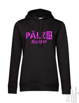Schwarzer frauen hoodie mit pinkem pä lzr mudder grafikprint auf der brust aus hochwertiger baumwolle