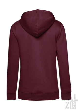 Bordeauxfarbene Kapuzenpulli mit Kapuze und Kordelzügen, wahrscheinlich aus Baumwolle oder Polyester-Mischung.