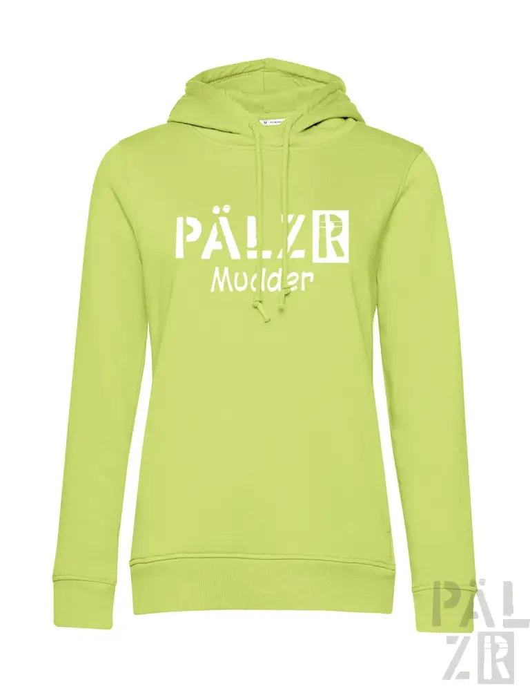 Limetgrüner Hoodie mit ’pälzr murder’ Textdesign, Material Kapuzen-Sweatshirt.