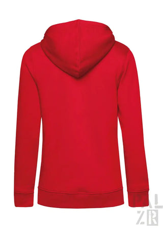Rote Kapuzenjacke mit Kapuze und langen Ärmeln, wahrscheinlich aus Baumwolle oder Polyester-Mischung.