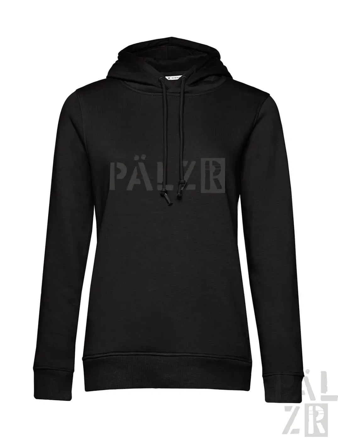 Schwarzer pälzr hoodie frauen in verschiedenen farben mit dezentem grauem logo aus pälzr originals material