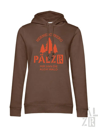 Braies Hoodie mit orangefarbenem Text und Design, das das ’harnekseburg’-Logo zeigt.