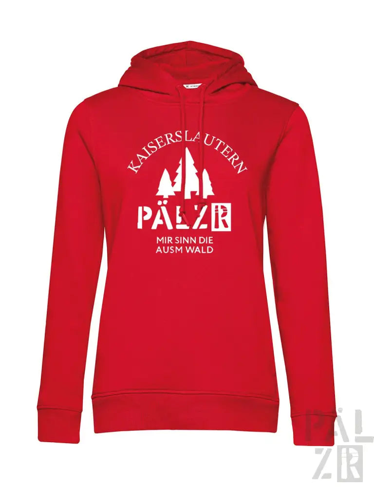 Roter Hoodie mit weißem Text und Design mit Kaiserslautern, Pälzer Logo.