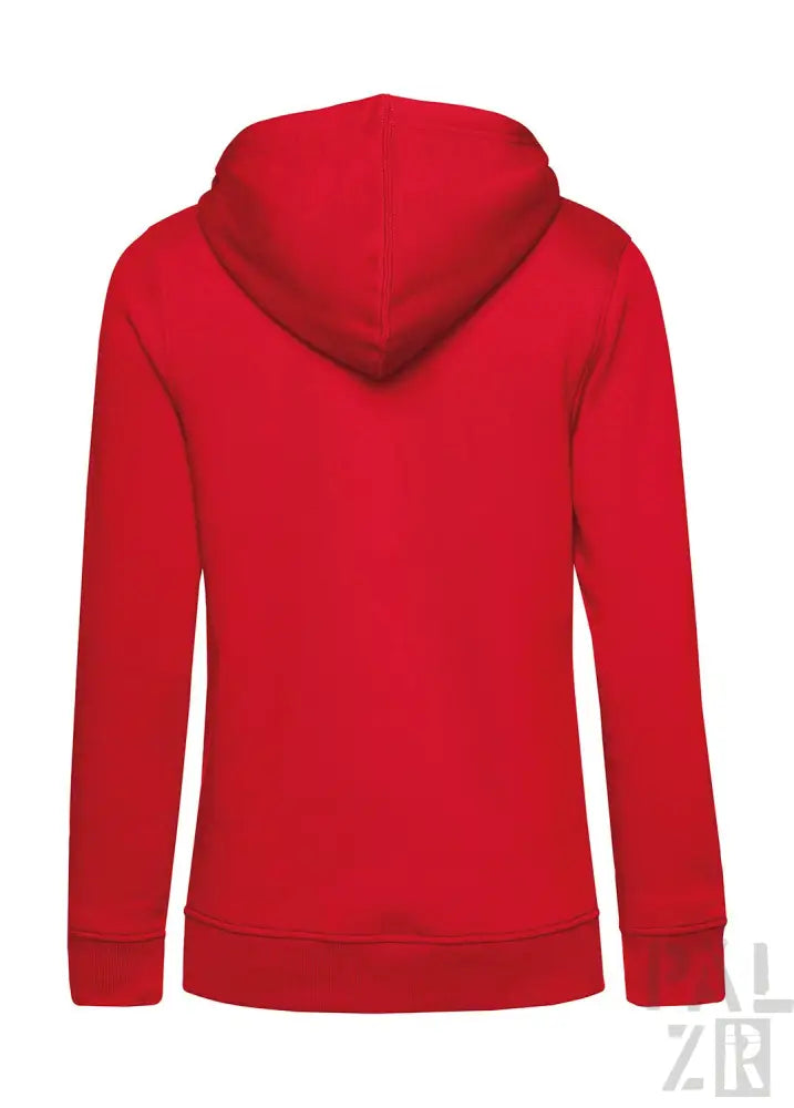 Rotes Hoodie mit Kapuze und langen Ärmeln, wahrscheinlich aus Baumwolle oder Polyester-Mischung.